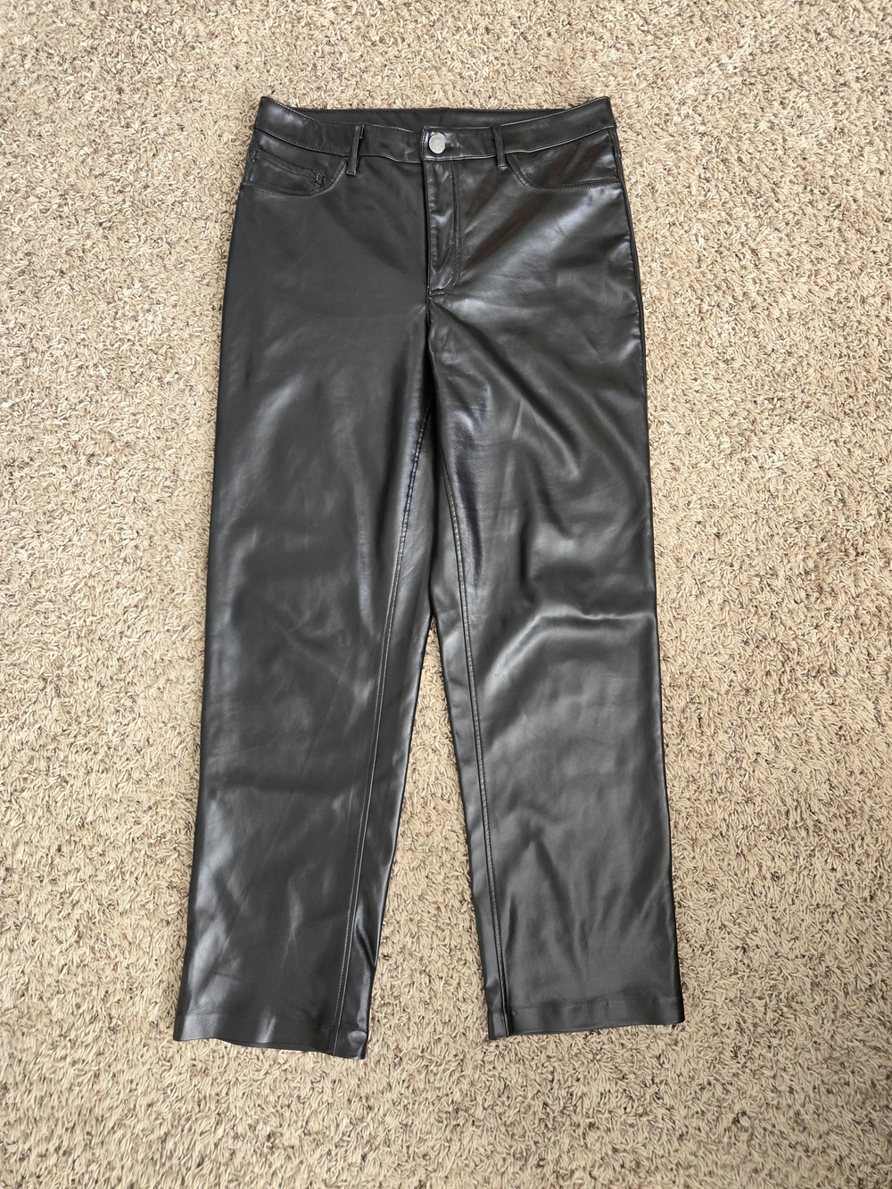 Women's Black Faux Leather Pants - Classic Straight Fit